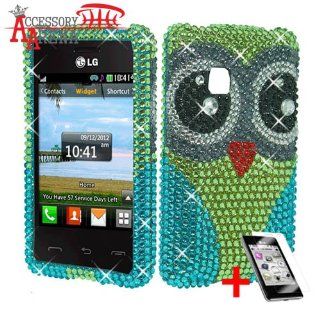 LG 840 G BLUE GREEN OWL DIAMOND BLING COVER SNAP ON HARD CASE + SCREEN PROTECTOR by [ACCESSORY ARENA] Cell Phones & Accessories