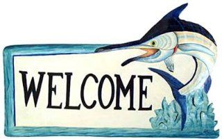 Shop Painted Metal Blue Marlin Nautical Welcome Sign   Fish Decor at the  Home Dcor Store. Find the latest styles with the lowest prices from