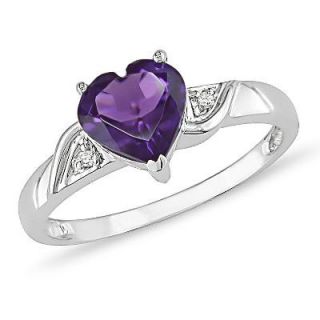 0mm Heart Shaped Amethyst and Diamond Accent Ring in 10K White Gold