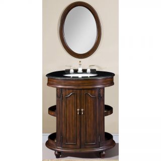 Ica Furniture Lotus 36 inch Black Granite Top Bathroom Vanity With Mirror Black Size Single Vanities