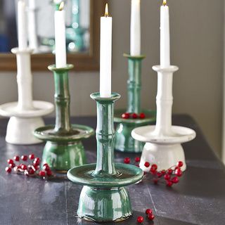 Emerald Green Ceramic Bamboo Candlesticks (set Of 3)