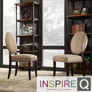 Inspire Q Paulina Mocha Brown Stripe Round Back Dining Chair (set Of 2)