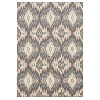 Abstract Ikat Ivory/ Blue Area Rug (33 X 55)