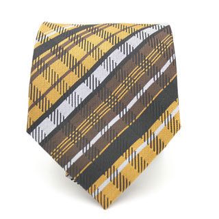 Ferrecci Yellow/ Brown Plaid Neck Tie And Handkerchief Set