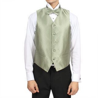 Ferrecci Ferrecci Mens Sage Green Diamond Pattern 4 piece Vest Set Green Size XS