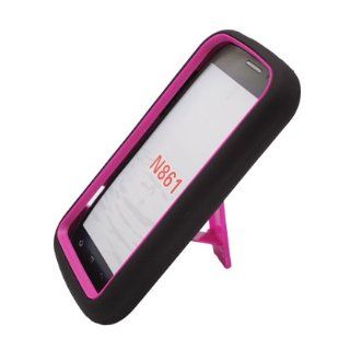 Aimo Wireless ZTEN861PCMX005S Guerilla Armor Hybrid Case with Kickstand for ZTE Warp Sequent N861   Retail Packaging   Black/Hot Pink Cell Phones & Accessories