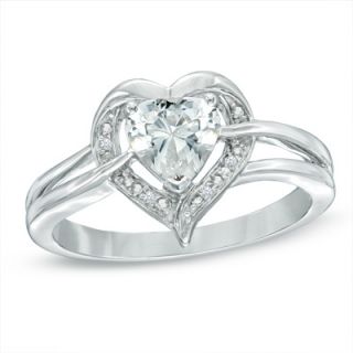 0mm Heart Shaped Lab Created White Sapphire and Diamond Accent Ring