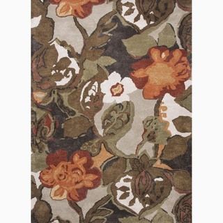 Hand made Floral Pattern Brown/ Orange Wool/ Art Silk Rug (8x10)