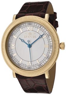 Invicta 0066  Watches,Mens Reserve White Guilloche Dial Brown Leather, Casual Invicta Quartz Watches