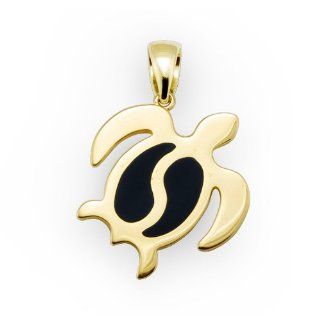 Turtle Pendant with Black Coral in 14K Yellow Gold   Small Maui Divers of Hawaii Jewelry