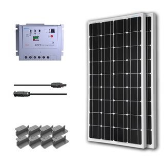 Premium Solar Panel Kit 200w With 2 100w Mono Solar Pan/ 20 Adapter Kit/ 20a Mppt Chrg Con