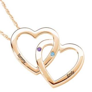 Couples Heart Simulated Birthstone Necklace in Sterling Silver with