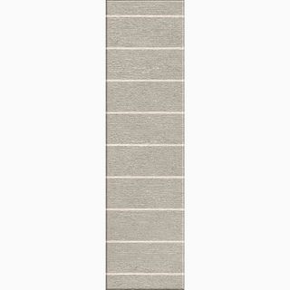 Handmade Stripe Pattern Gray/ Ivory Wool Durable Rug (26 X 8)