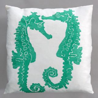 Dermond Peterson Seahorse Pillow SEAXX35000 Color Turquoise / White