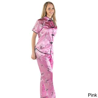 Del Rossa Womens Chinese Inspired Satin Pajama Set