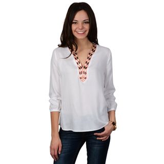 Hailey Jeans Co Hailey Jeans Co. Juniors Embroidered Trim V neck Tunic Top White Size S (1  3)