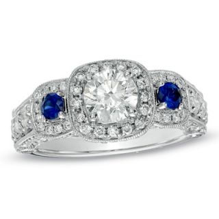 CT. T.W. Certified Diamond and Sapphire Engagement Ring in 14K