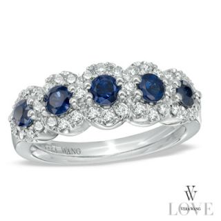 Vera Wang LOVE Collection Blue Sapphire and 3/8 CT. T.W. Diamond Five