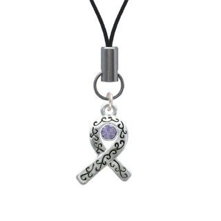 Silver Scroll Ribbon with Lavender Crystal Cell Phone Charm Cell Phones & Accessories