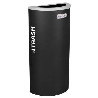Ex Cell Kaiser RC KDHR T BLX Kaleidoscope Collection Steel Half Round Indoor Trash Recycling Receptacle with Textured Top, 8 Gallons Capacity, 15 3/4" Length x 7.875" Width x 30" Height, Black