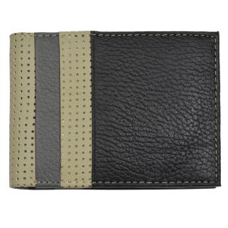 Mens Black/gray Leather Bi fold Wallet   110 Mm Long X 85 Mm Wide X 20 Mm Deep