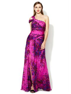 Silk Printed One Shoulder Gown by ML Monique Lhuillier