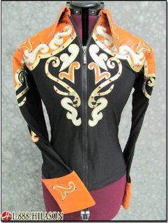 Orange Leather Top & Black Jacket With Gold Orange & Tan Leather Appliques  Equestrian Riding Shirts  Sports & Outdoors