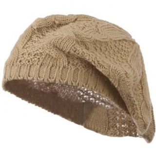 Big Cable Knitted Beret   Tan OSFM