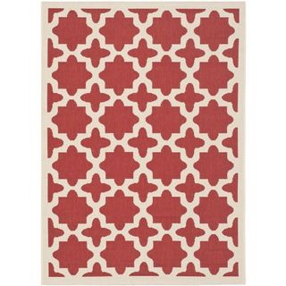 Safavieh Indoor/ Outdoor Courtyard Red/ Bone Geometric pattern Rug (8 X 11)