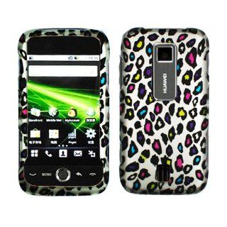 HUAWEI M860 ASCEND METRO PCS RUBBERIZED COATING HARD CASE WHITE COLORFUL LEOPARD Cell Phones & Accessories