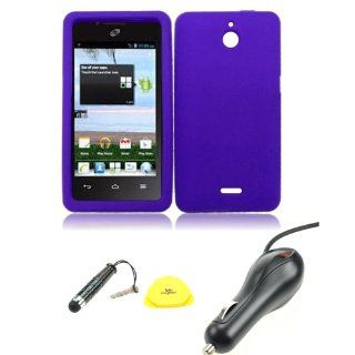 For Huawei Ascend Plus H881C   Wydan(TM) Silicone Skin Case Soft Gel Cover w/ Car Charger, Stylus Pen and Prying Tool (Purple) Cell Phones & Accessories