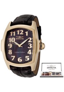 Invicta 0400  Watches,Mens Lupah Black Mother Of Pearl Dial Black Textured Leather, Casual Invicta Quartz Watches