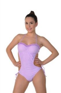 Lavender Polka Dot Cut Out Swimsuit Monokini String Bikini
