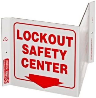 ZING 2570 Eco Safety V Sign with Picto, Legend "LOCKOUT SAFETY CENTER", 12" Width x 7" Height x 5" Depth, Recycled Plastic, Red on White Industrial Warning Signs