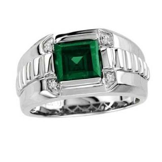 Mens 8.0mm Square Cut Simulated Emerald and Diamond Accent Comfort