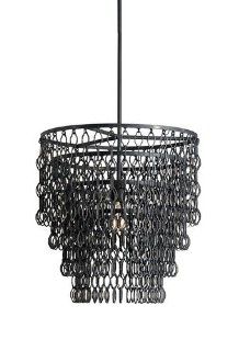 Currey and Company 9863 Fenwick 1 Light Pendant with Tiered Chain Link Shade, French Black   Ceiling Pendant Fixtures  