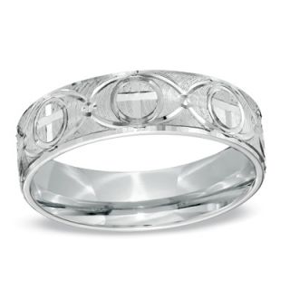 Ladies 4.0mm Comfort Fit Cross Wedding Band in Sterling Silver