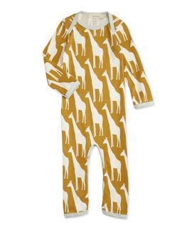 Long Sleeve Giraffe Print Playsuit, Brown, 12 18 Months