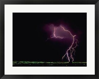 Lightning over a city Framed Photography, Size 27.875 X 22.25   Prints