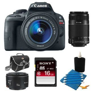 Canon EOS Rebel SL1 SLR Digital Camera EF S 18 55mm 16GB 2 Lens Bundle   Includes camera and 18 55mm lens, 16 GB SDHC Memory Card, EF S 55 250mm f/4 5.6 IS II Telephoto Lens, EF 50mm F/1.8 II Standard Auto Focus Lens, Compact Gadget Bag, Lens Cleaning Kit 