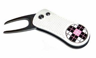 White Folding Divot Tool with Magnetic Ball Marker  Golf Divot Tools  Sports & Outdoors