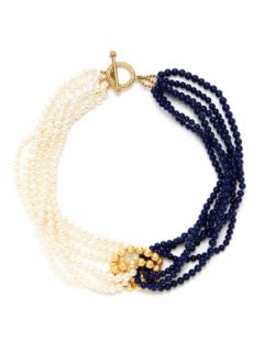 Pearl & Navy Blue Bead Multi Strand Necklace by KEP
