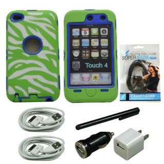 Mstechcorp Green Blue Zebra Stripes Commuter (Full Body Armor) for Apple Ipod Touch 4 4g 4th 4 gen Silicone Protective Tough Case (Sealed in Mstechcorp Packaging) "Ultra Durability Guarantee + Built in Screen Protector Cell Phones & Accessories