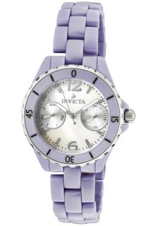 Invicta 435  Watches,Womens Ceramics/Ocean Diver White MOP Dial Lilac Ceramic, Casual Invicta Quartz Watches