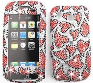 Samsung Impression A877 Full Diamond Crystal, Red Hearts on White Full Rhinestones/Diamond/Bling   Hard Case/Cover/Faceplate/Snap On/Housing Cell Phones & Accessories
