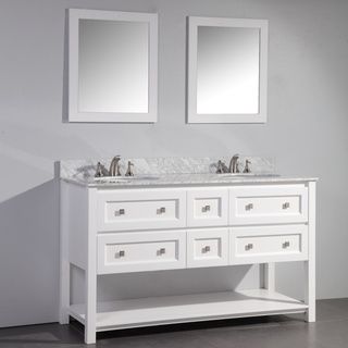 Legion Furniture White Finish Marble Top 60 inch Double Sink Bathroom Vanity With Dual Matching Framed Mirrors White Size Double Vanities