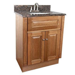 Heritage Oak Finish And Baltic Brown Granite Top Bathroom Vanity