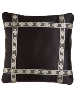 Jet Black Pillow with Jacquard Tape Detail, 22Sq.   Dian Austin Couture Home
