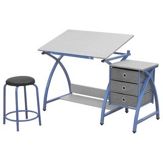 Comet Center Blue/ Splatter Grey Drafting Table With Stool