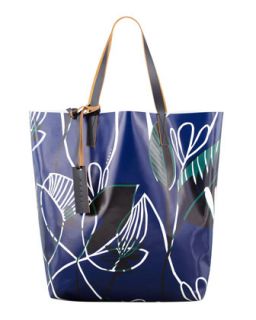 Floral Print PVC Shopping Bag, Blue   Marni
